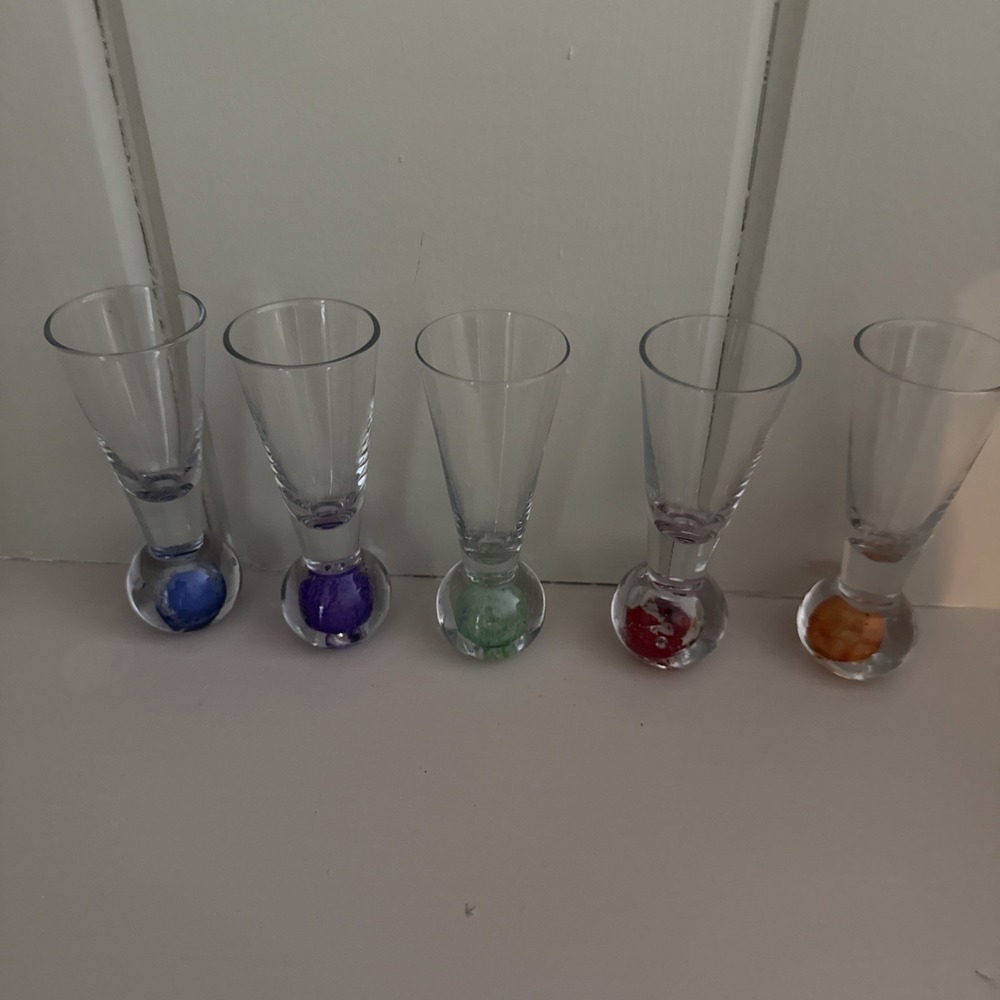 5 Vintage Art Deco Style Bubble Ball Hand Blown Shot Glass Barware Colorful
